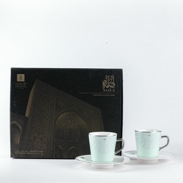 Porcelain Tea Set 12 Pcs From Asalah - Teal + Silver