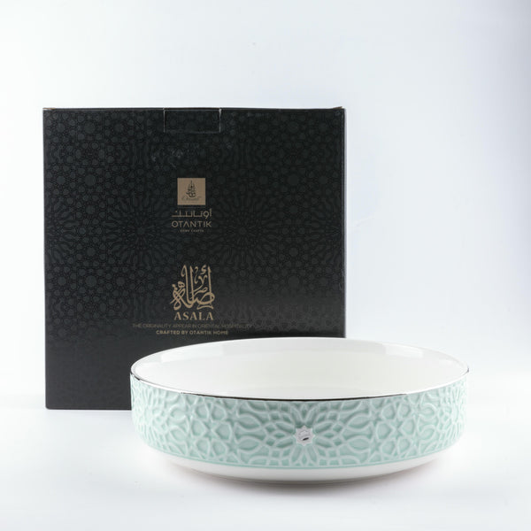 Porcelain Salad Bowl From Asalah - Teal + Silver