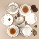 6cup 6saucer 200CC - white saucer beige cup+gold   