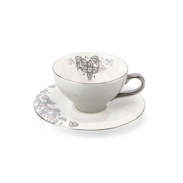 6cup 6saucer 200CC - white saucer grey cup+silver   