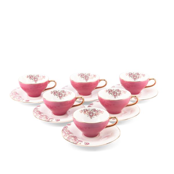 6cup 6 saucer 80CC - white saucer pink cup+gold   