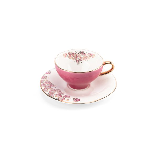 6cup 6 saucer 80CC - white saucer pink cup+gold   