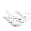 6 glass  6 saucer - Grey w silver   