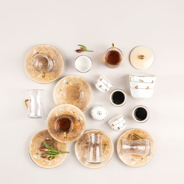 19pcs tea set ( 6 glass 6saucer 6 cawa 1 sugor) - Coffee   