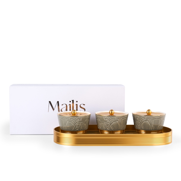 Sweet Bowls Set With Porcelain Tray 7 Pcs From Majlis - Grey