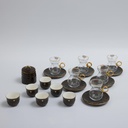 19pcs tea set ( 6 glass 6saucer 6 cawa 1 sugor) - black   