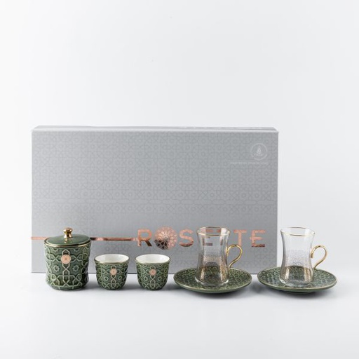 [ET2187] Tea And Arabic Coffee Set From Rosette - Green