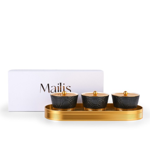 [AM1021] Sweet Bowls Set With Porcelain Tray 7 Pcs From Majlis - Black