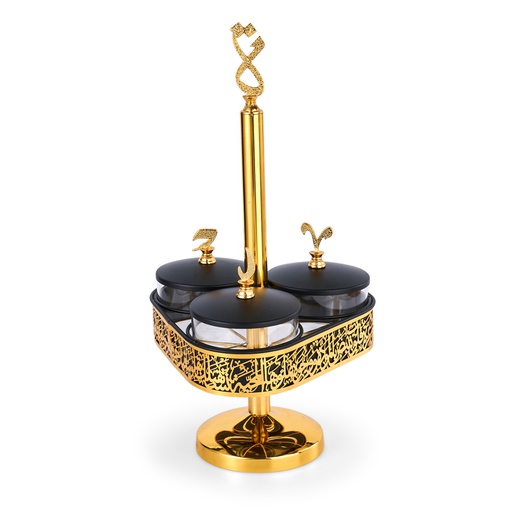 [JG1164] Stand For Serving Sweets 3 Bowls With Arabic Design From Joud - Black