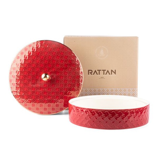 [ET1894] Large Date Bowl From Rattan - Red